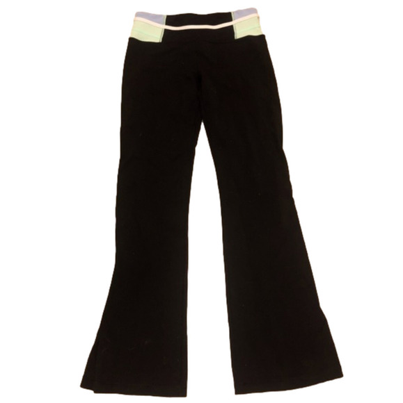 LULU Lemon Flare Leg Yoga Pants w Blue/Green/ White Waist Band EUC size 6 - Picture 1 of 4